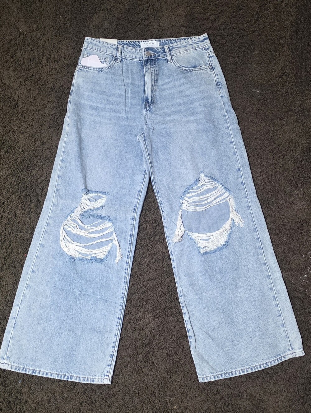 Light Wash Distressed Women's Wide Leg Jeans - Picture 4 of 5